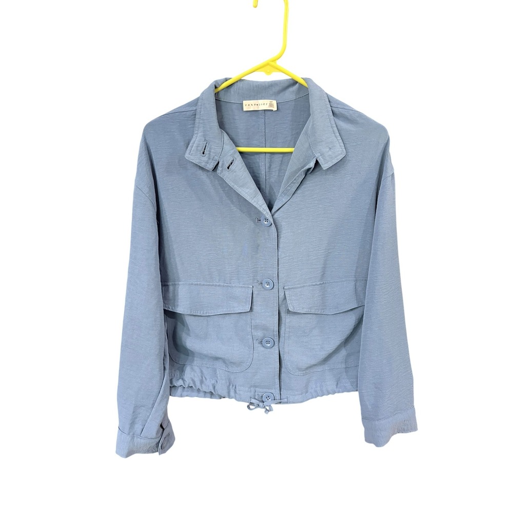 Retrology Womens Dusty Blue Utility Jacket Button Up Drawstring Hem Size Small